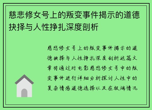慈悲修女号上的叛变事件揭示的道德抉择与人性挣扎深度剖析