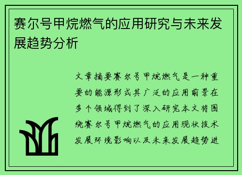 赛尔号甲烷燃气的应用研究与未来发展趋势分析